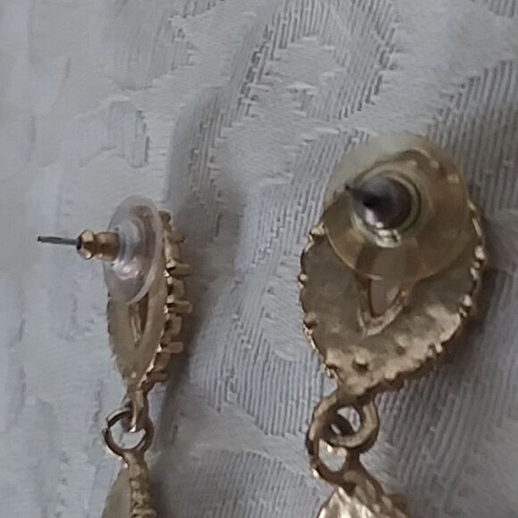Gold Tone Faux Pearl Rhinestone Pierced Earrings Vintage - Picture 8 of 8
